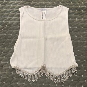 Zara White Embellished Crop Tank Top